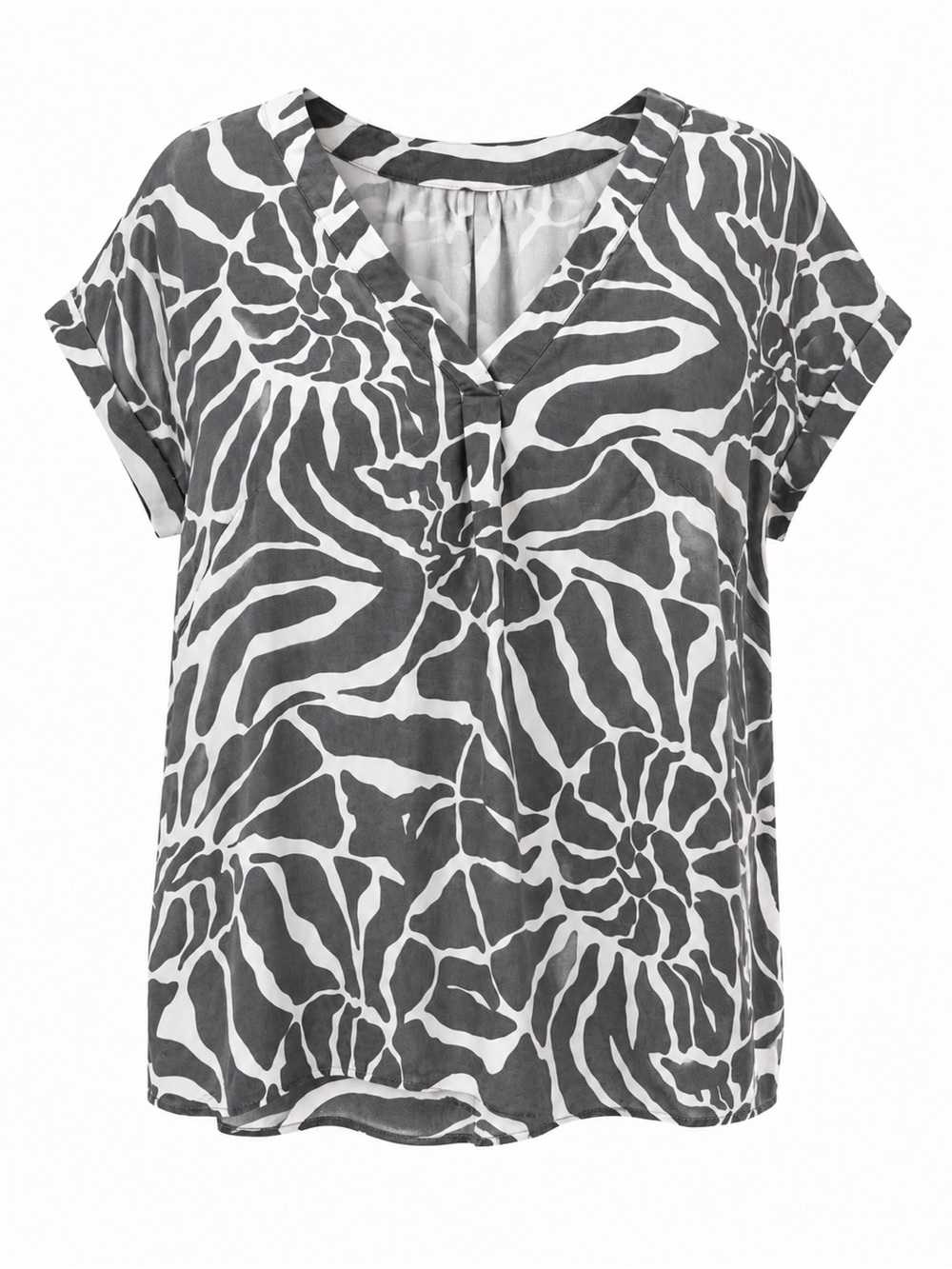 Rachel Zoe 3X Abstract Print Blouse Gray White V-Neck Plus Size Top